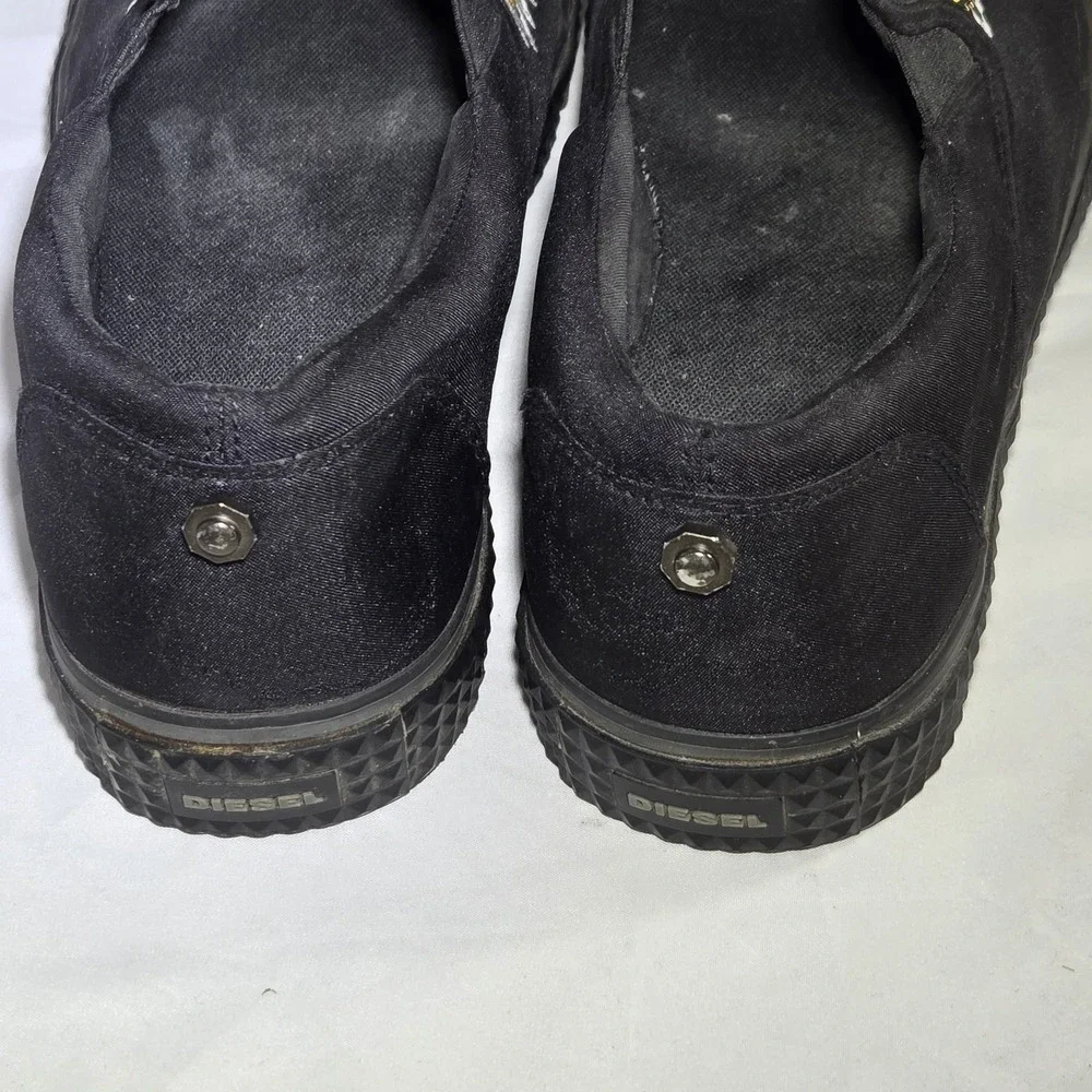 DIESEL Vansis Shoes Womens 9.5 Slip‎ On Black Eagle Embroidered Rare